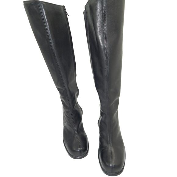 Y2K Black Leather Riding Boots Size 7.5 - Picture 1 of 7